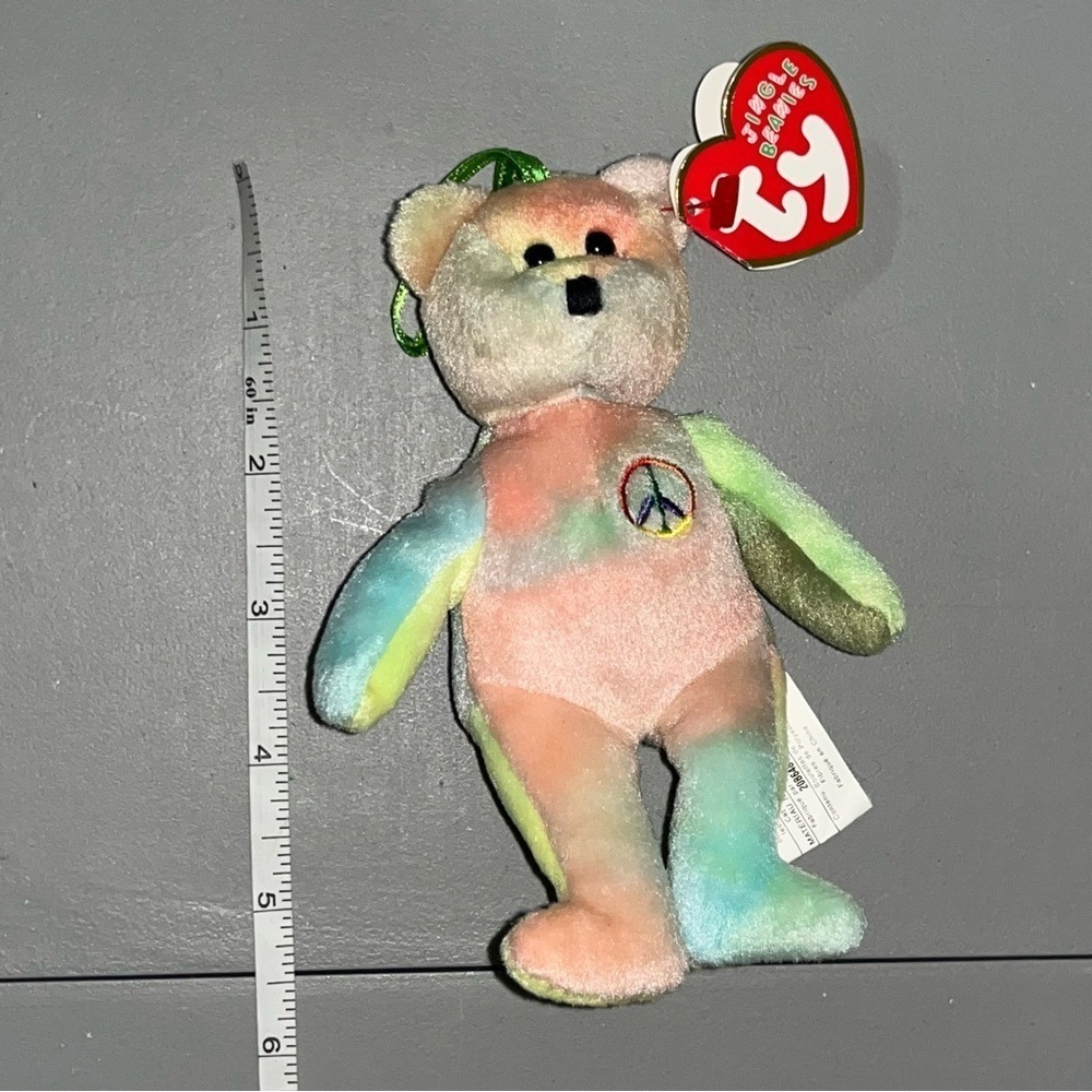Ty Jingle Beanie Baby PEACE the Bear Ornament NWT 2001 - Picture 9 of 10